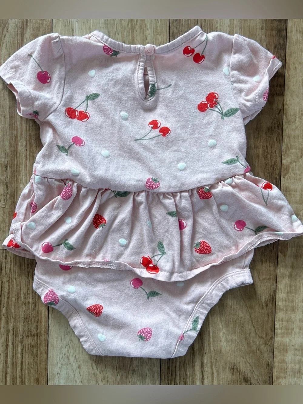 Carter's Light Pink Fruit-Print Ruffle Baby Romper size 9 months